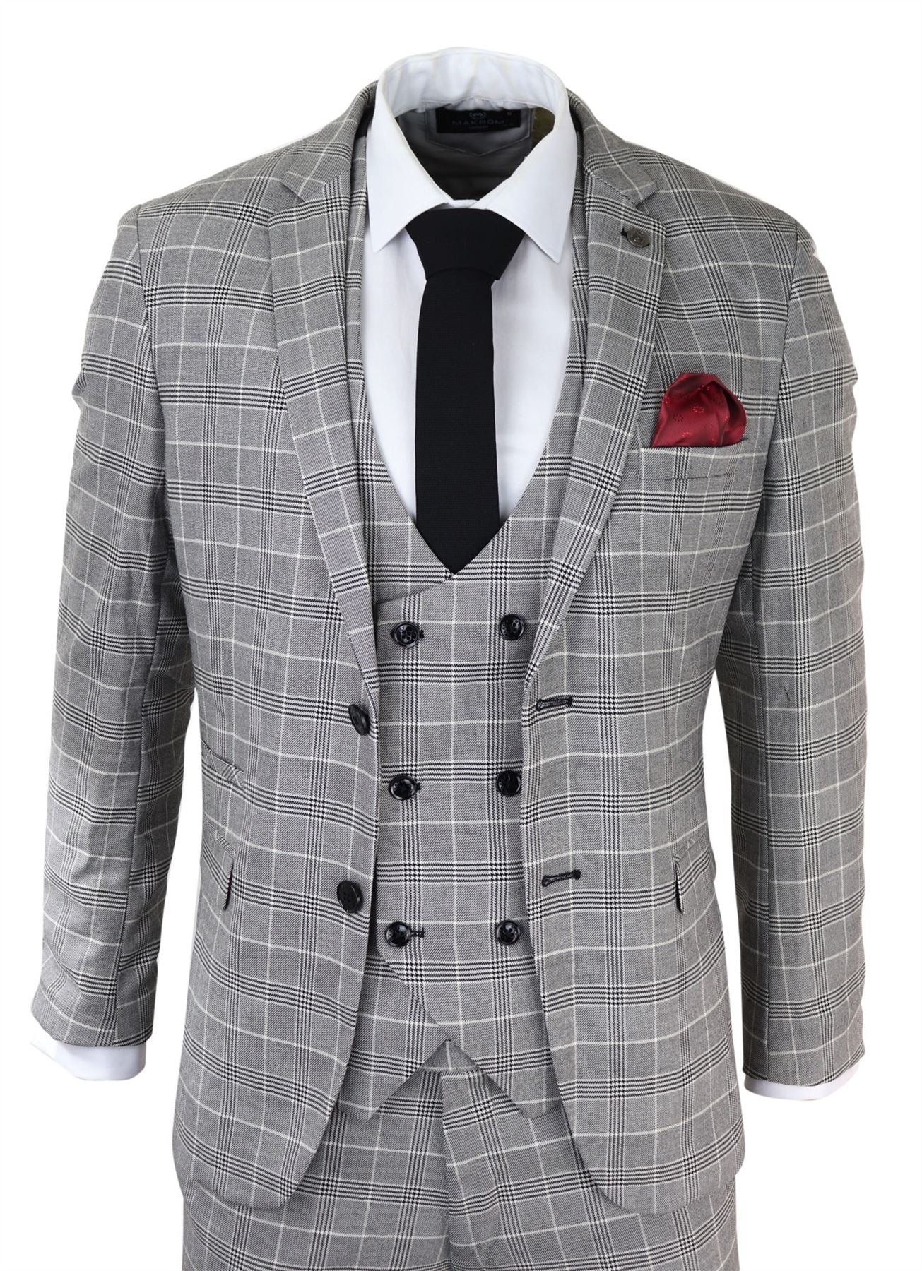 Meeste Marc Darcy hall ruuduline ülikond Walesi prints Ross Office Wedding Slim Fit Classic