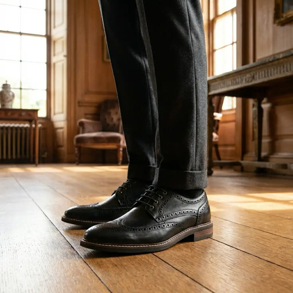 Stokes - meeste mustad nahast tiivakujulised brogue-nahast paeltega kingad