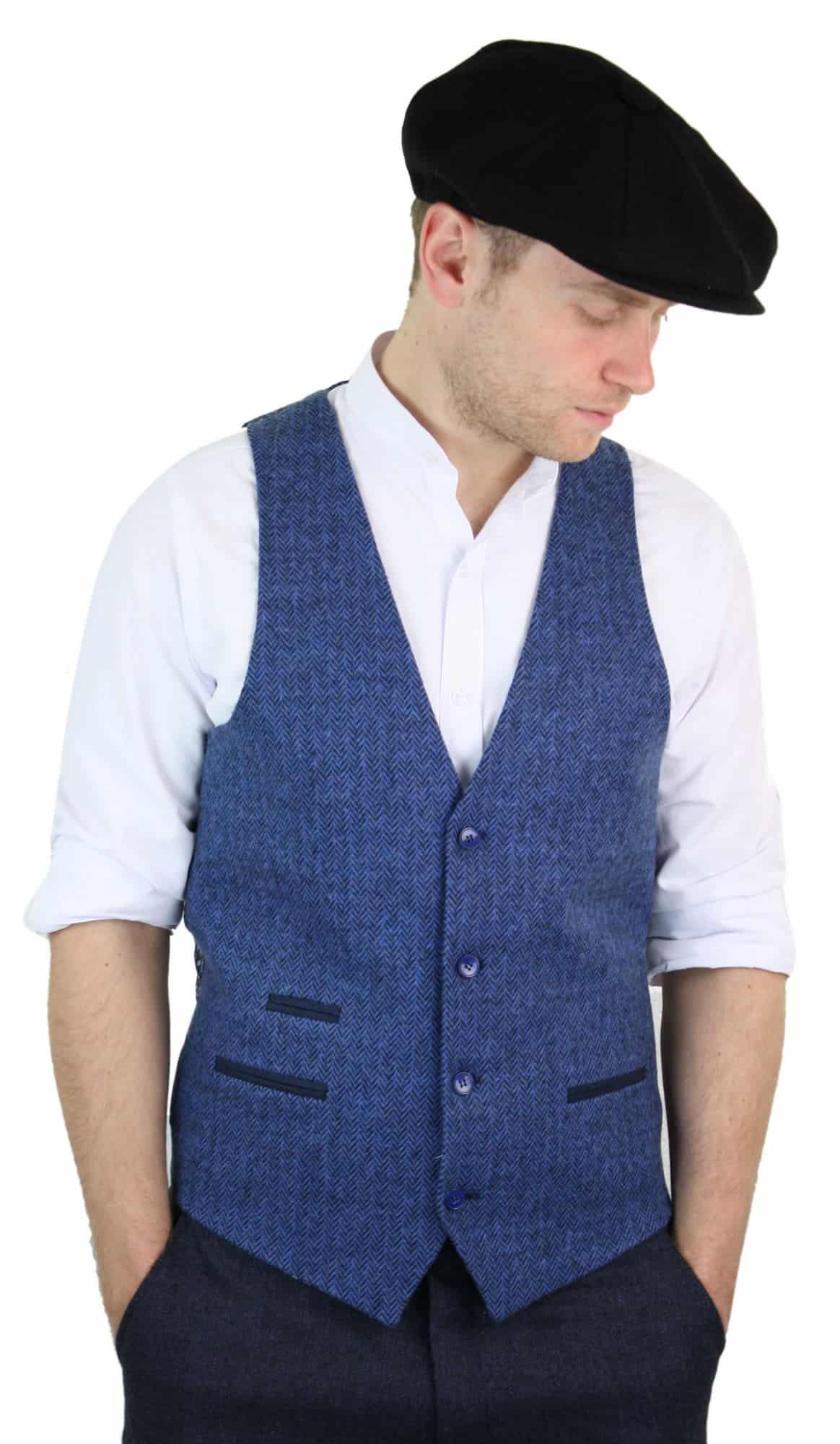 Meeste sinine tviidvest kalasabamustriga villast Peaky Blinders Vintage Retro