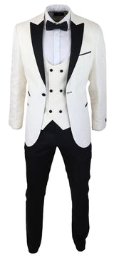 Meeste Paisley smokinguga bleiser ja vest brokaatmustriga õhtujakk satiinist elevandiluuvärvi must