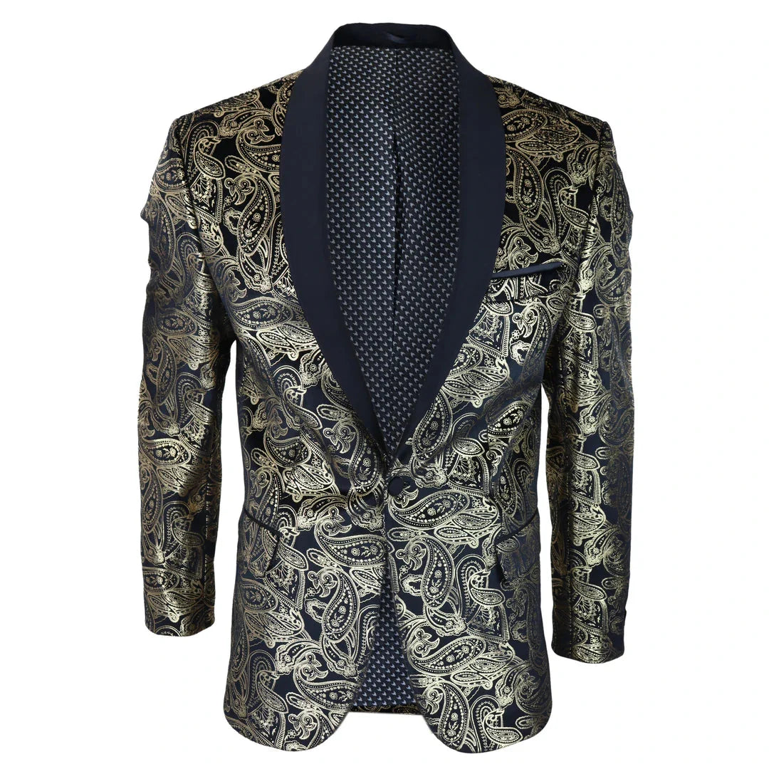 STZ64-65 - Meeste sametist Paisley lillelise mustriga bleiser must smokinguga jakk