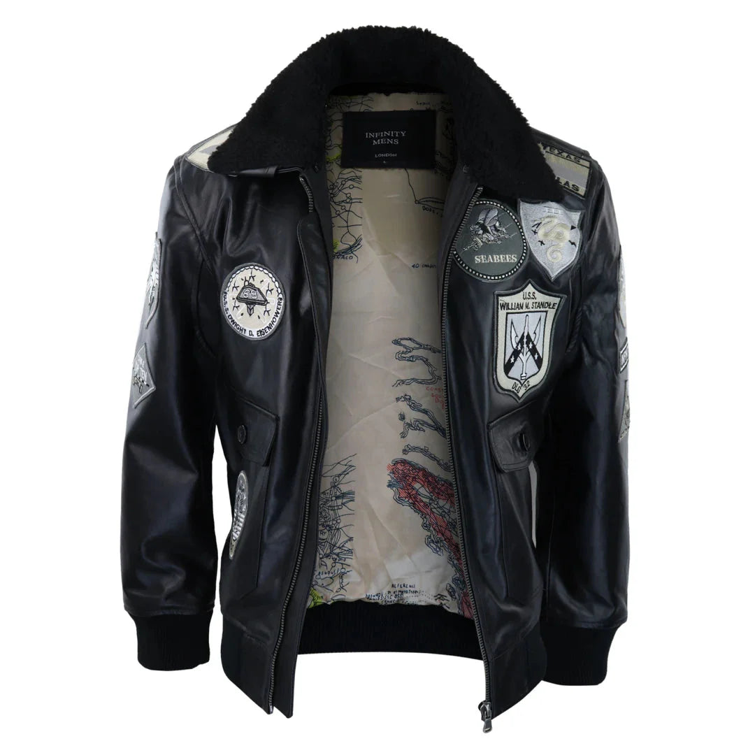 Meeste täismust hall Topgun Maverick jope piloodipommitaja USA märkide ja musta karusnahaga kass Tom