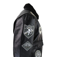 Meeste täismust hall Topgun Maverick jope piloodipommitaja USA märkide ja musta karusnahaga kass Tom