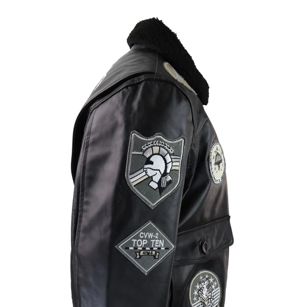 Meeste täismust hall Topgun Maverick jope piloodipommitaja USA märkide ja musta karusnahaga kass Tom