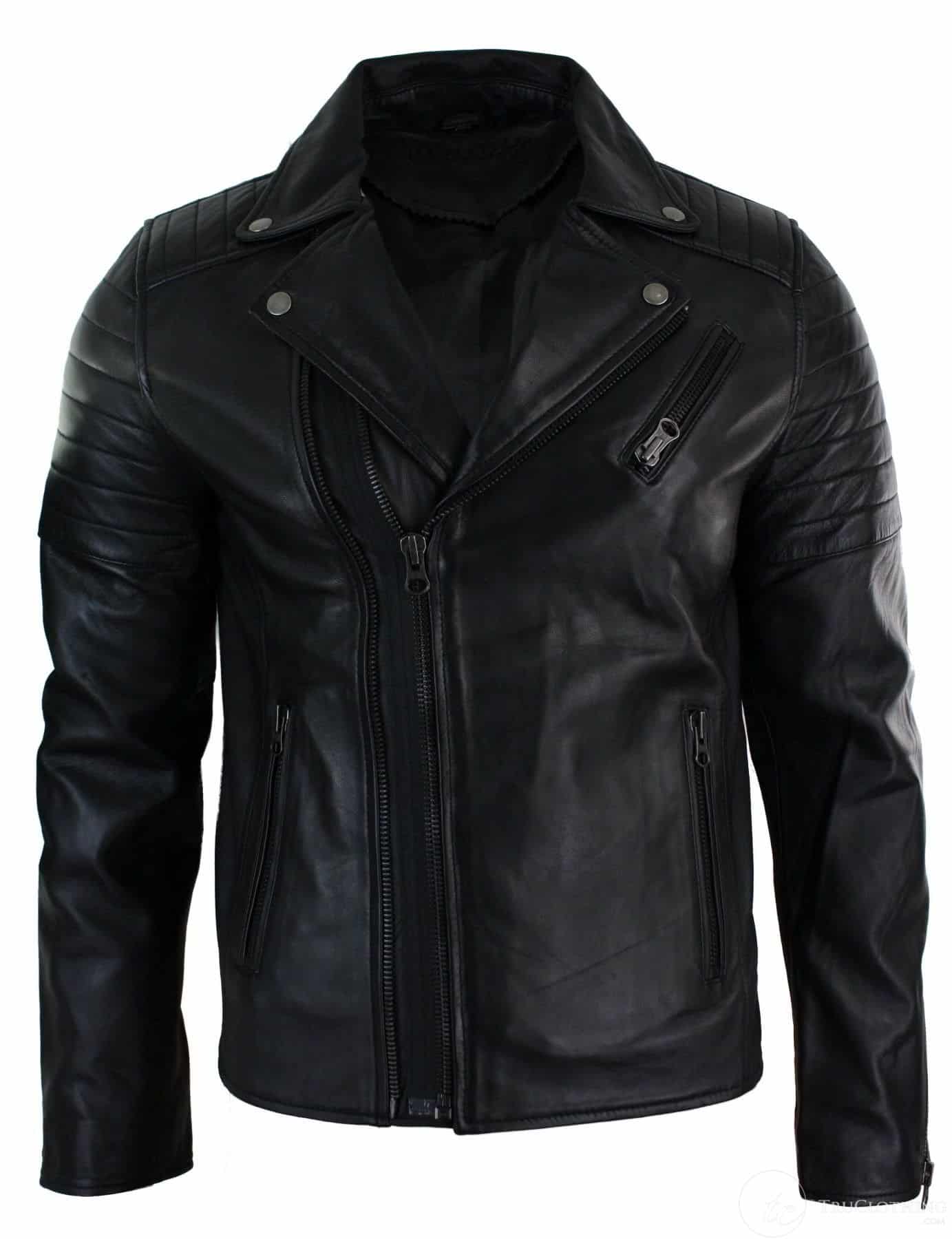 Ehtne nahk, kitsas lõige, risti lukuga, retro vintage Brando meeste jope, vintage biker-must