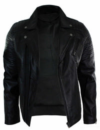Ehtne nahk, kitsas lõige, risti lukuga, retro vintage Brando meeste jope, vintage biker-must