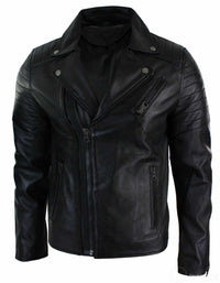 Ehtne nahk, kitsas lõige, risti lukuga, retro vintage Brando meeste jope, vintage biker-must
