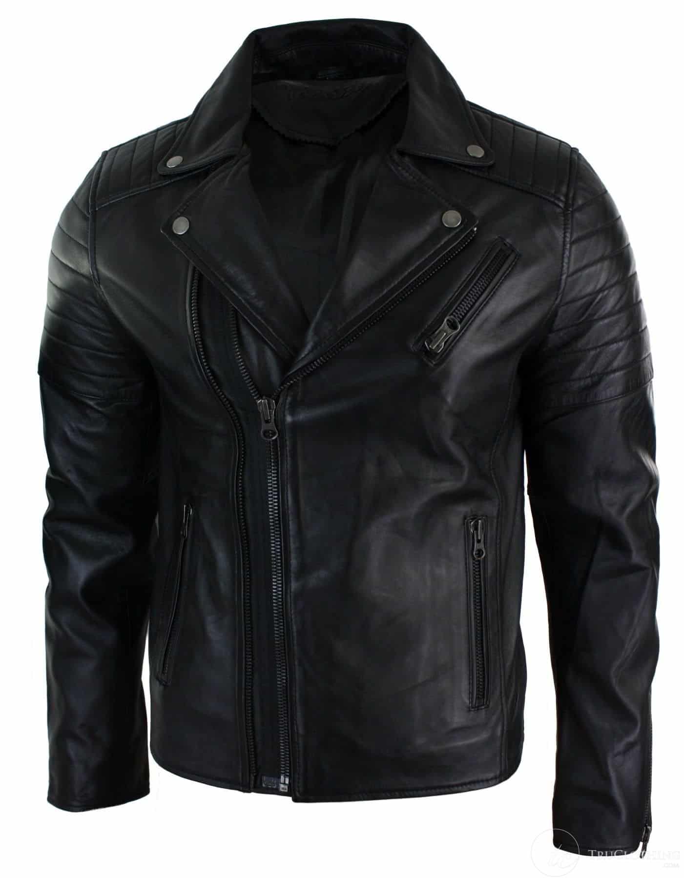 Ehtne nahk, kitsas lõige, risti lukuga, retro vintage Brando meeste jope, vintage biker-must
