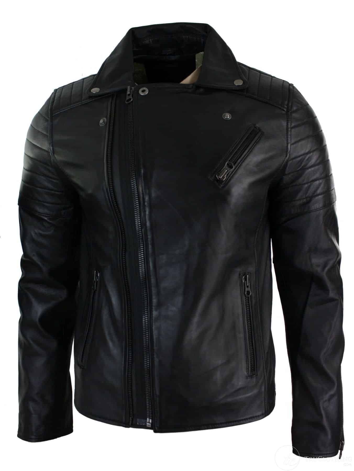 Ehtne nahk, kitsas lõige, risti lukuga, retro vintage Brando meeste jope, vintage biker-must