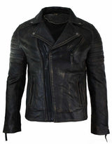 Meeste ehtsast nahast kitsa lõikega risti lukuga retro vintage Brando jope, Vintage Biker-Ruboff must