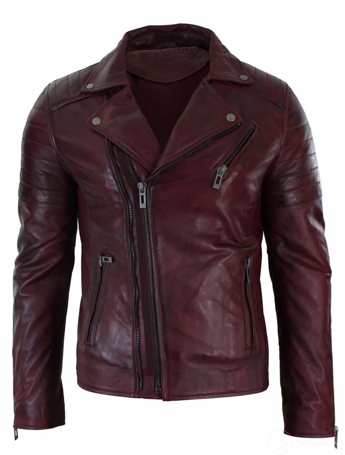 Ehtne nahk, kitsas lõige, risti lukuga, retro vintage Brando meeste jope, vintage biker-burgundiapunane