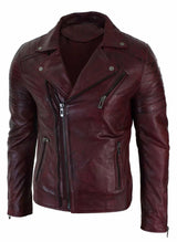 Ehtne nahk, kitsas lõige, risti lukuga, retro vintage Brando meeste jope, vintage biker-burgundiapunane