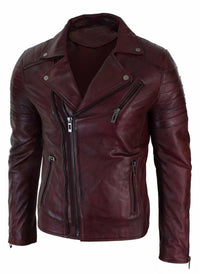Ehtne nahk, kitsas lõige, risti lukuga, retro vintage Brando meeste jope, vintage biker-burgundiapunane