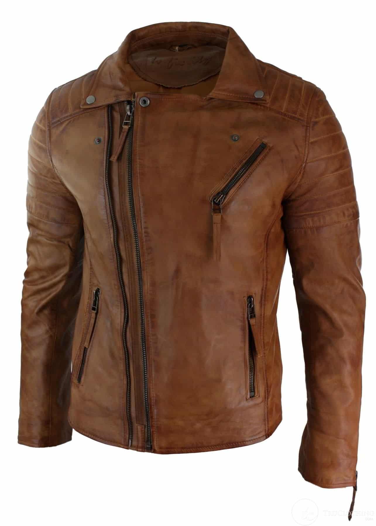 Ehtne nahk, kitsas lõige, risti lukuga meeste retro-vintage Brando jope, vintage biker-pruun