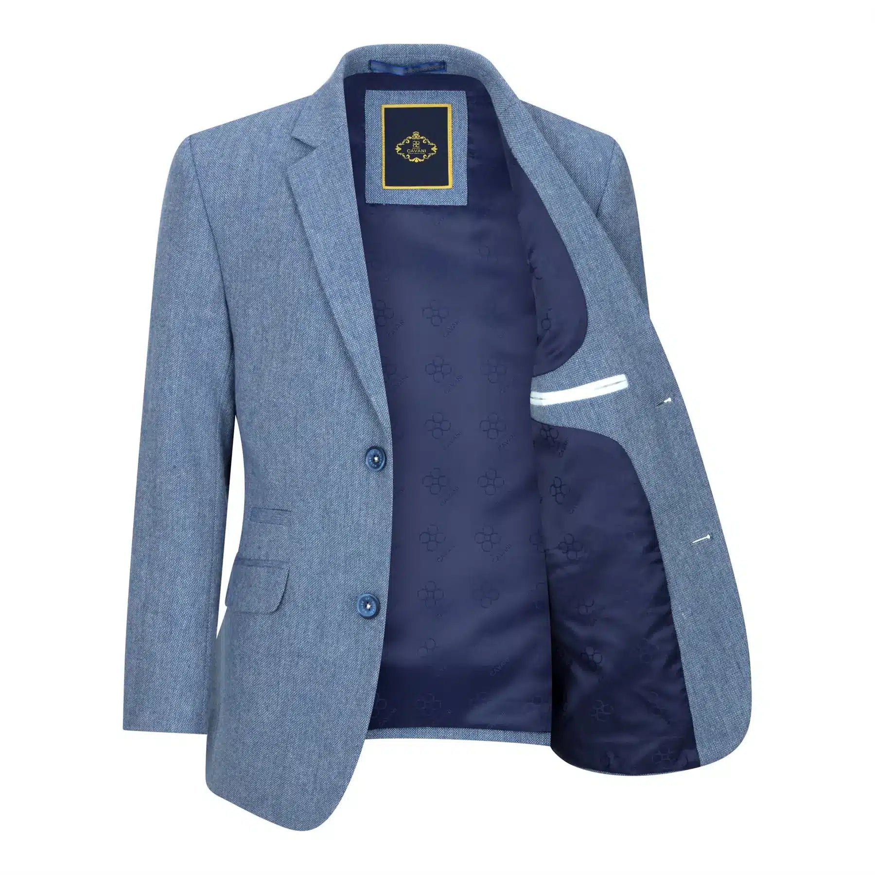 Poiste kolmeosaline villane ülikond, helesinine tviidkangast vintage 1920ndate klassikaline nelja taskuga vest