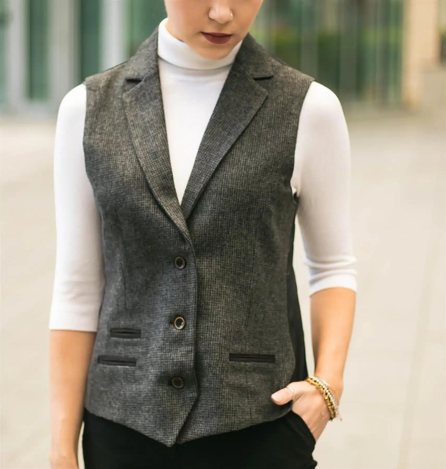 Naiste hall tviidmustriga kalasabamustriga vest 1920ndatest Tippy Tailored Fit Vintage Retro