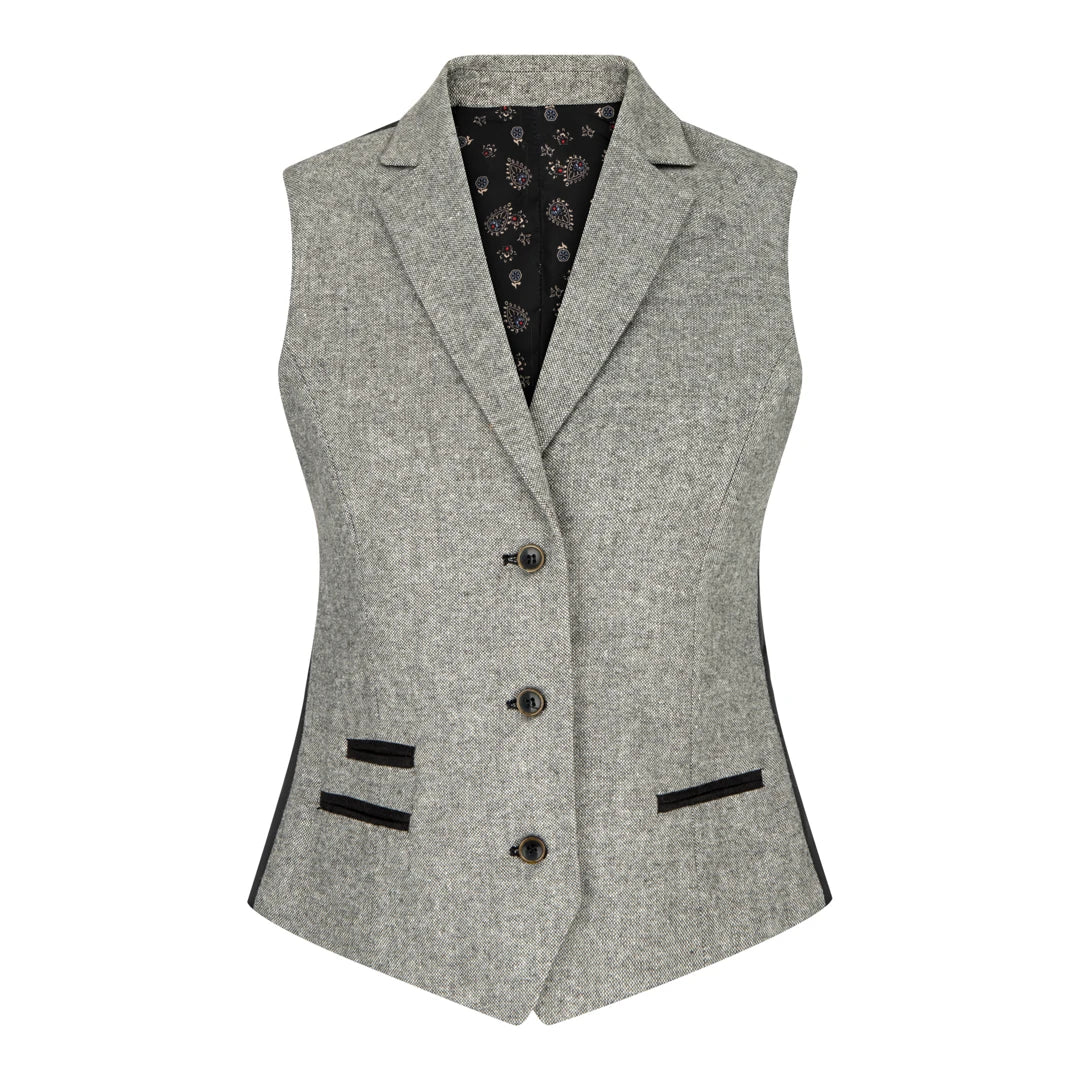 Hall vest mustade aktsentidega valgel taustal