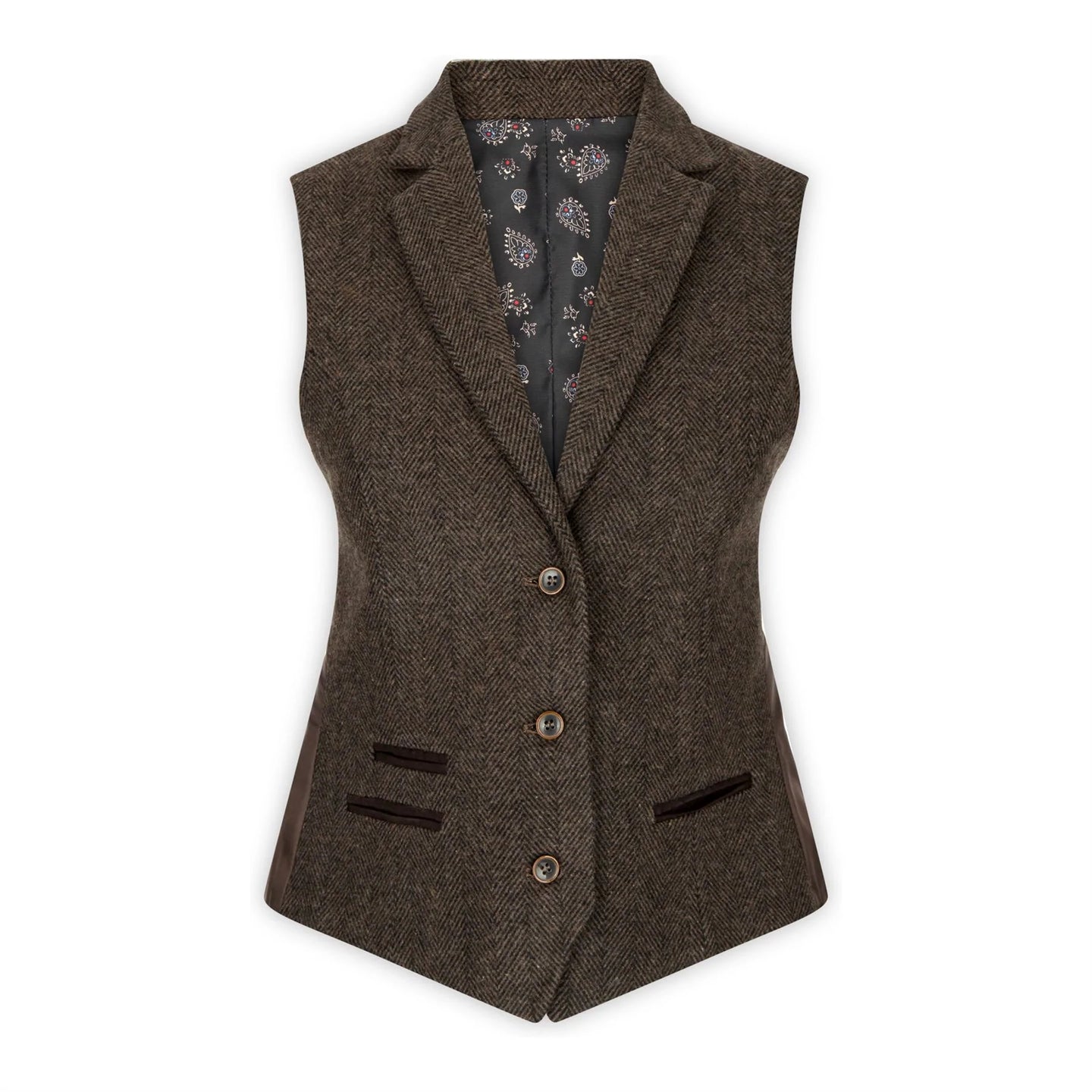 Naiste tviidist kalasabamustriga vest, pruun 1920ndate vintage rätsepatööna valminud klassikaline elegantne