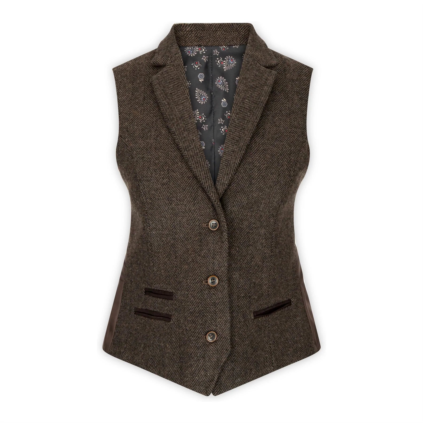 Naiste tviidist kalasabamustriga vest, pruun 1920ndate vintage rätsepatööna valminud klassikaline elegantne